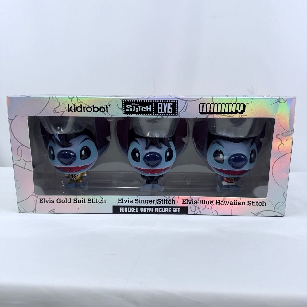Kidrobot Disney Stitch Elvis BHUNNY Flocked Vinyl Figure 3-Pack Set Limited Ed